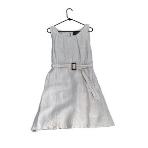 Tahari Linen Belted Sleeveless Dress Beige Size 14